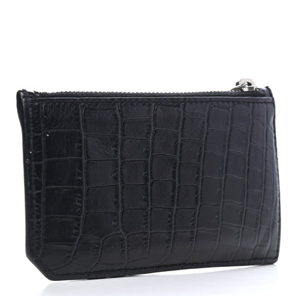 Saint Laurent Calfskin Crocodile Embossed 5 Fragments Zip Pouch Card Holder Black 3 of 8