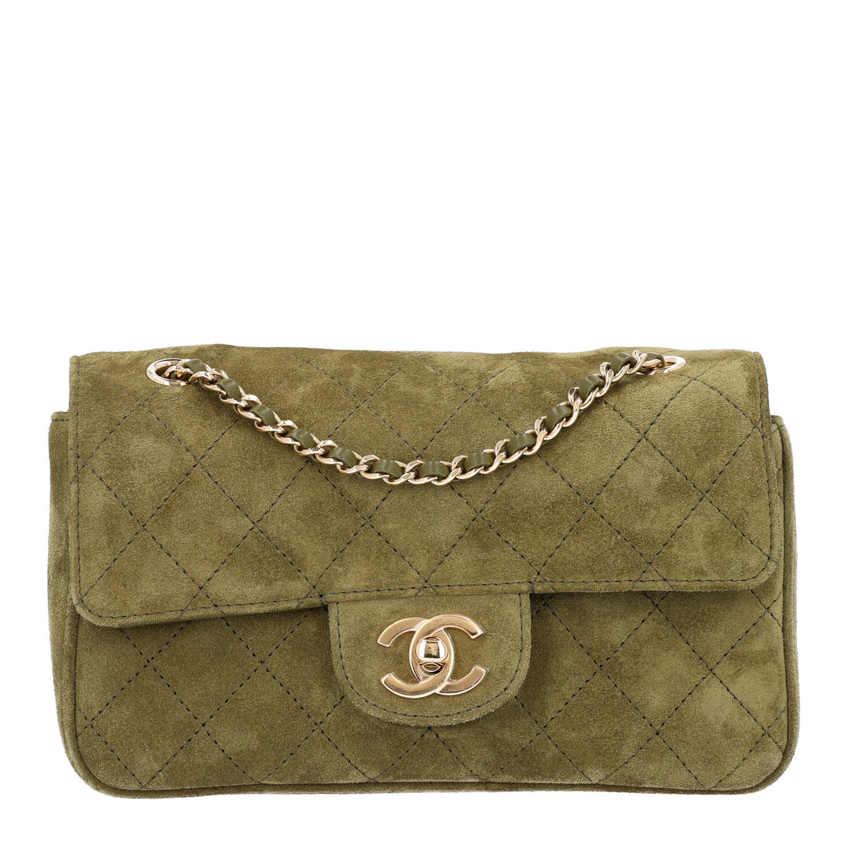 Suede Calfskin Mini Souplissimo Flap Khaki