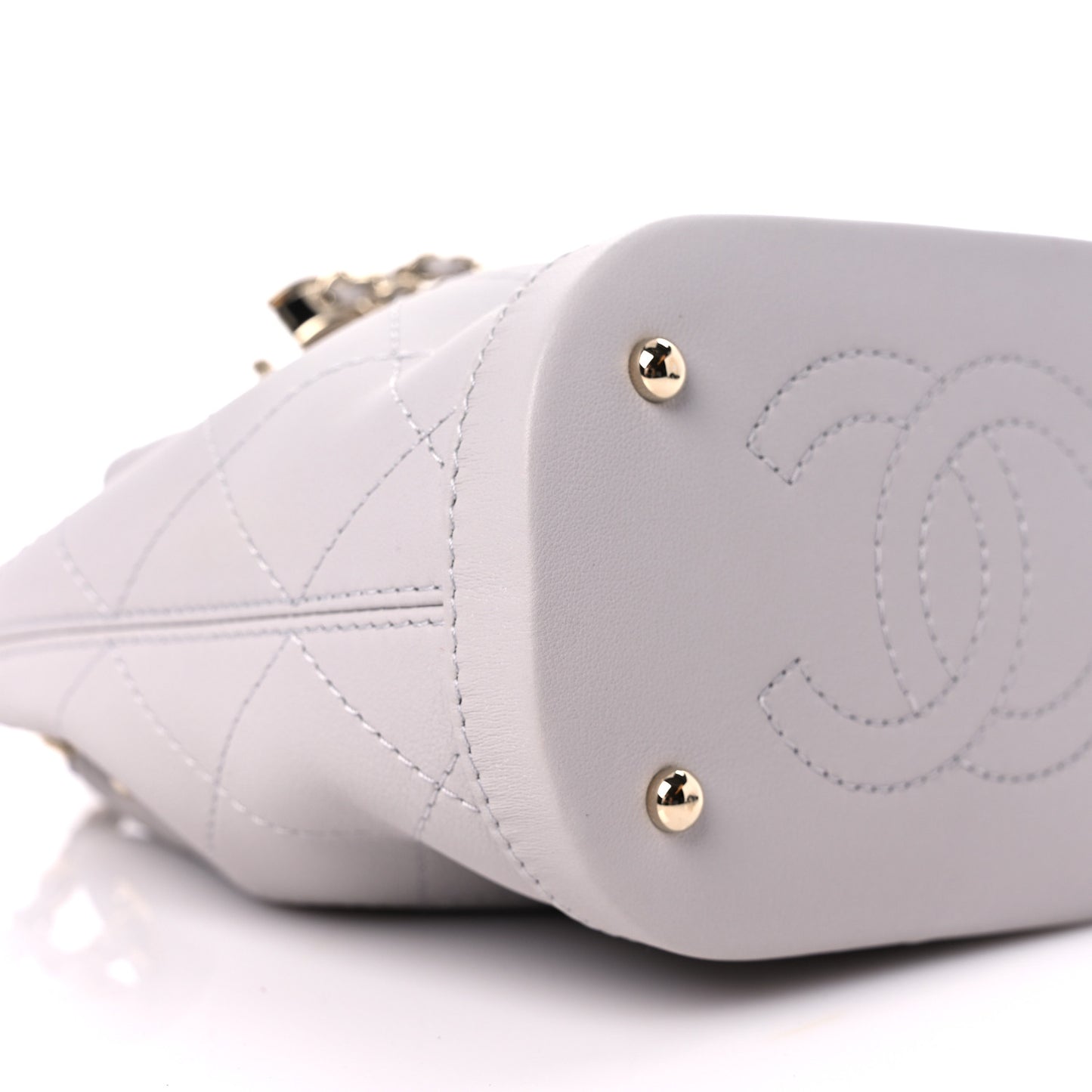 Calfskin Stitched Mini Drawstring CC Bag Light Grey