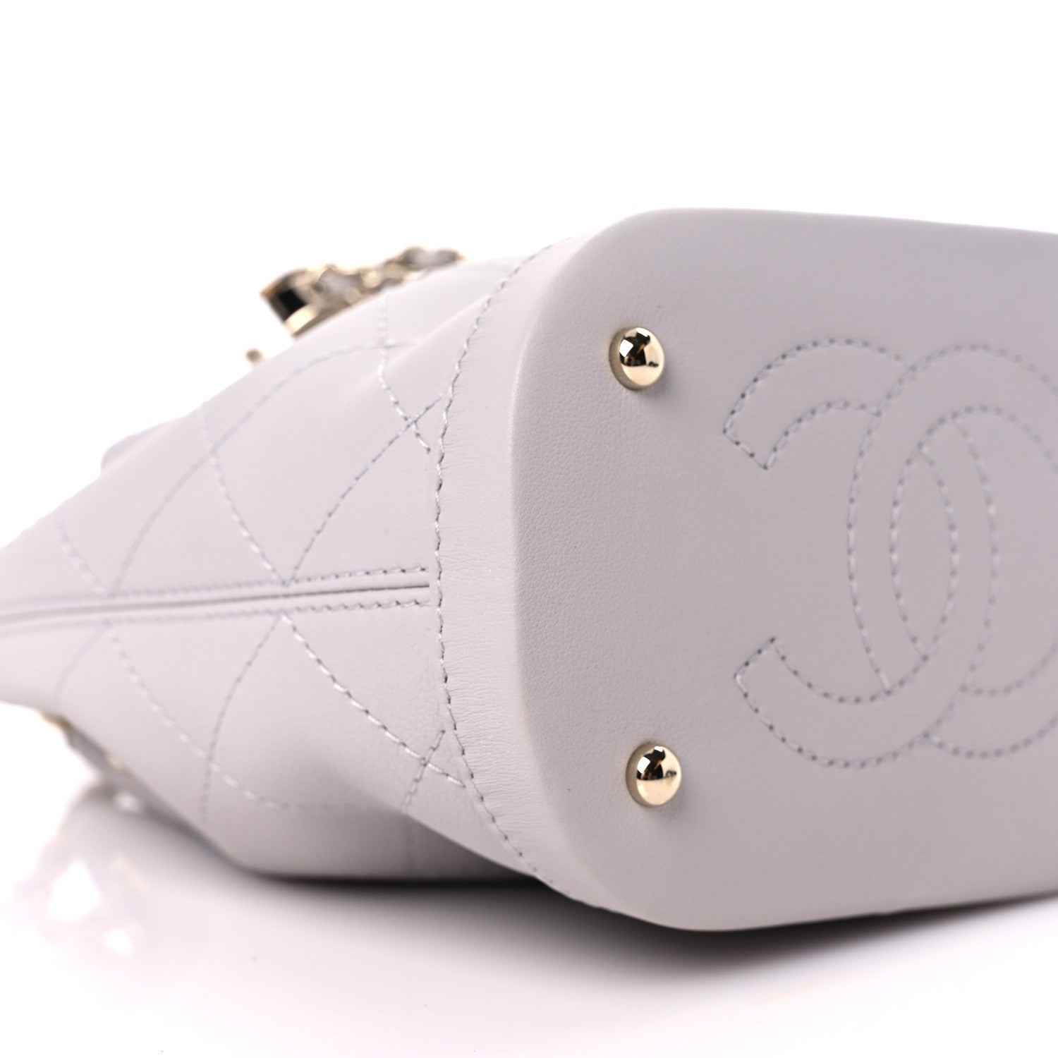 Chanel Calfskin Stitched Mini Drawstring CC Bag Light Grey 8 of 10