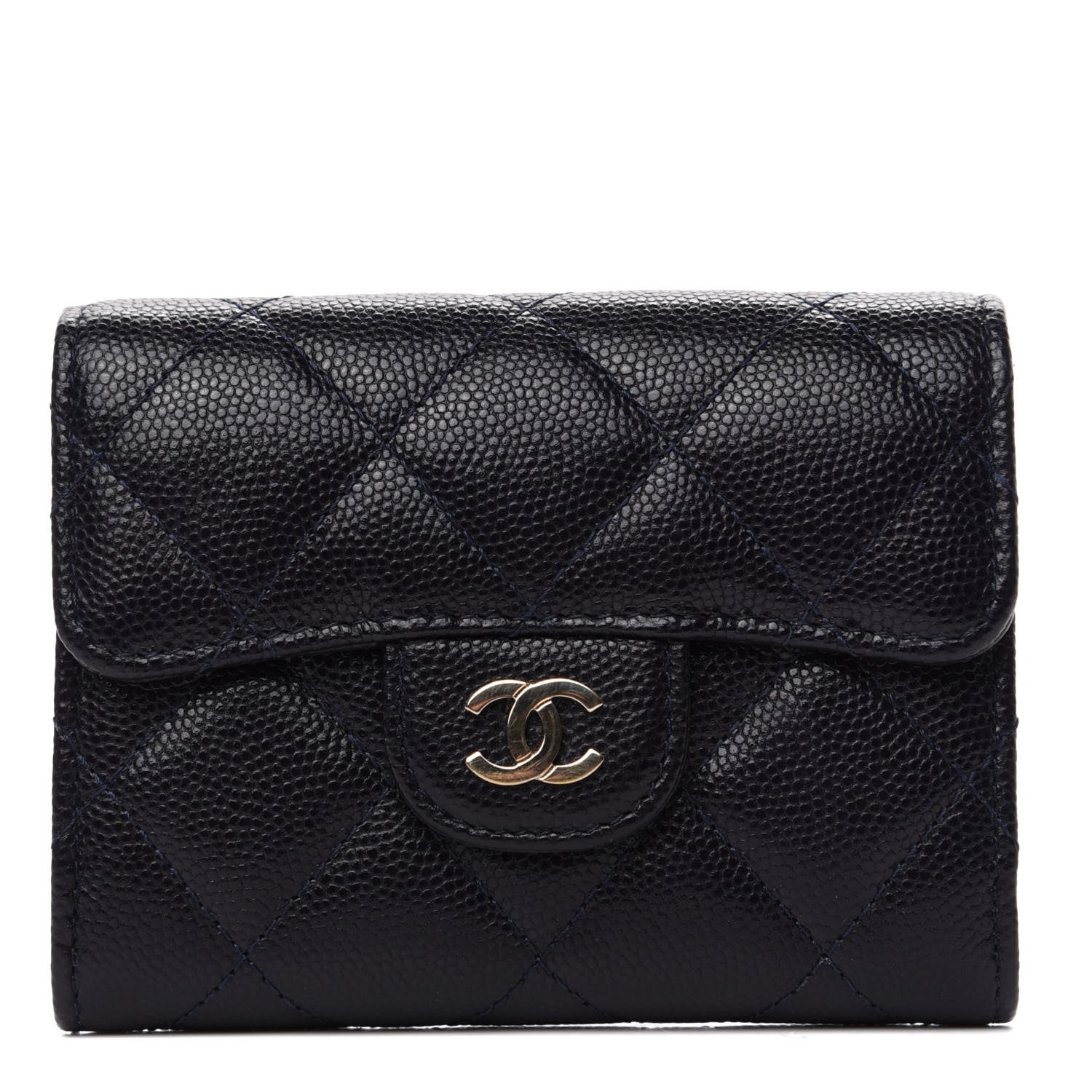 Chanel Caviar Quilted Flap Card Holder Wallet Navy Blue 1 of 9