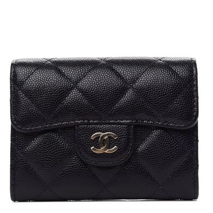 Chanel Caviar Quilted Flap Card Holder Wallet Navy Blue 1 of 9
