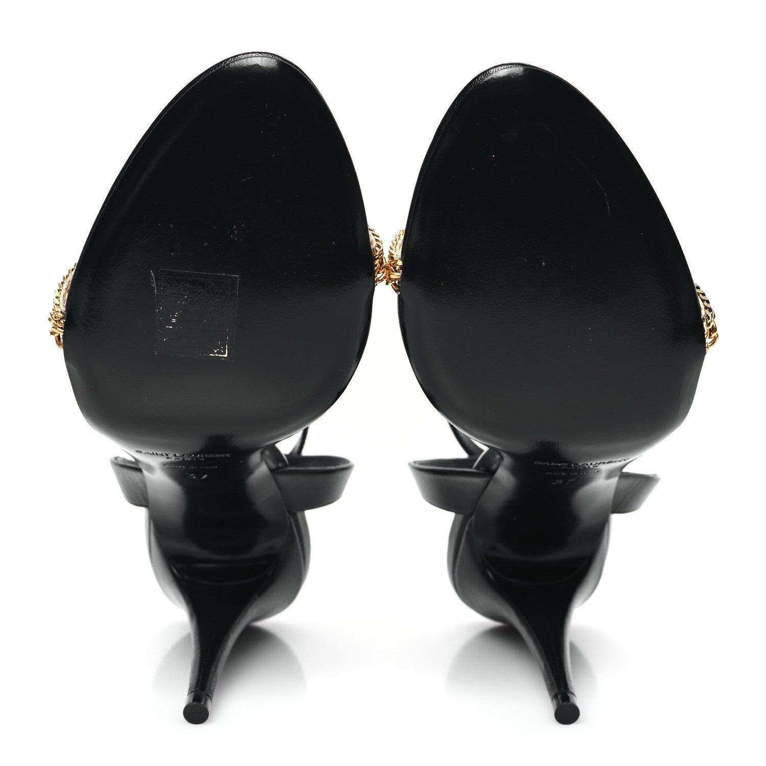 Saint Laurent Calfskin Chain Ankle Strap Sandals 37 Black 5 of 7