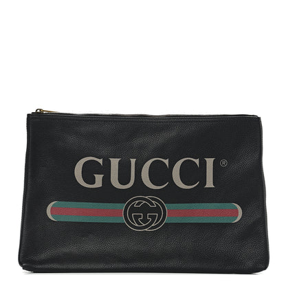 Gucci Pebbled Calfskin Large Logo Portfolio Clutch Black 1 of 8