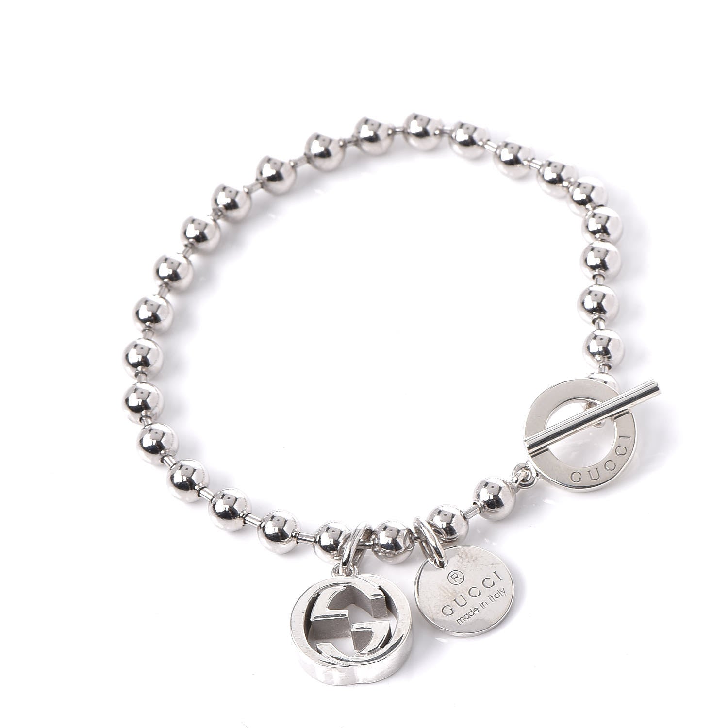 Gucci Sterling Silver Boule Bead Charm Toggle Bracelet 1 of 7
