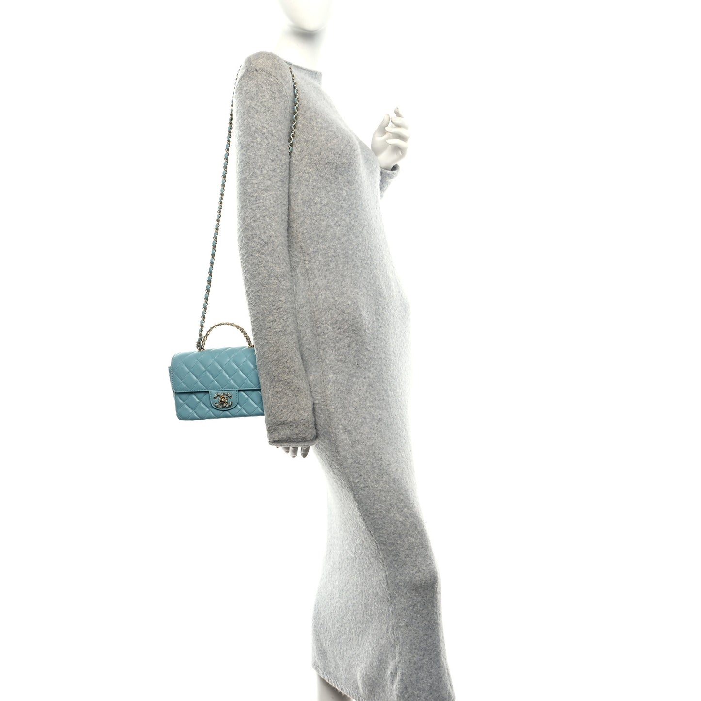 Lambskin Quilted Mini Strass On Top Flap Blue