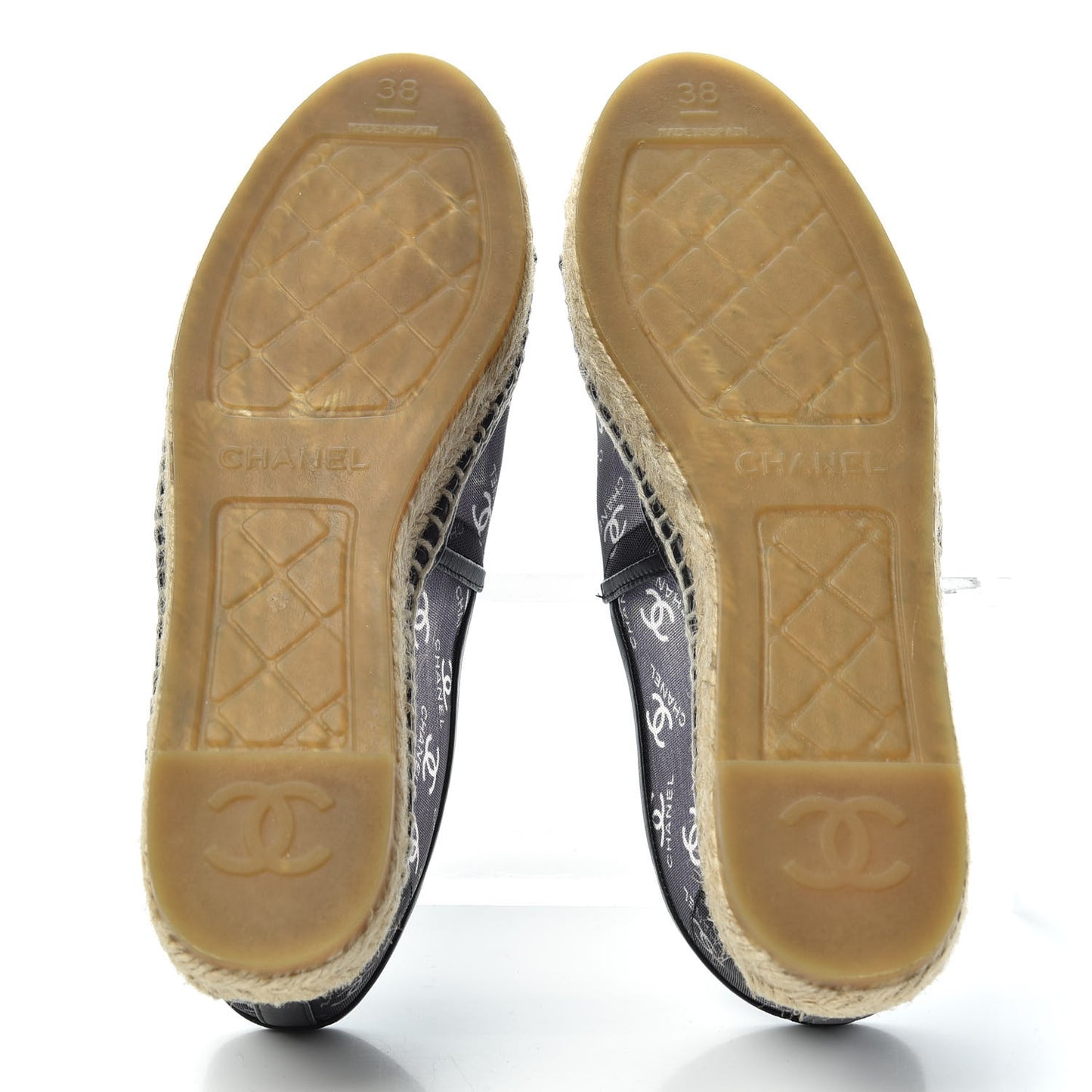 Mesh Grosgrain CC Espadrilles 38 Black White