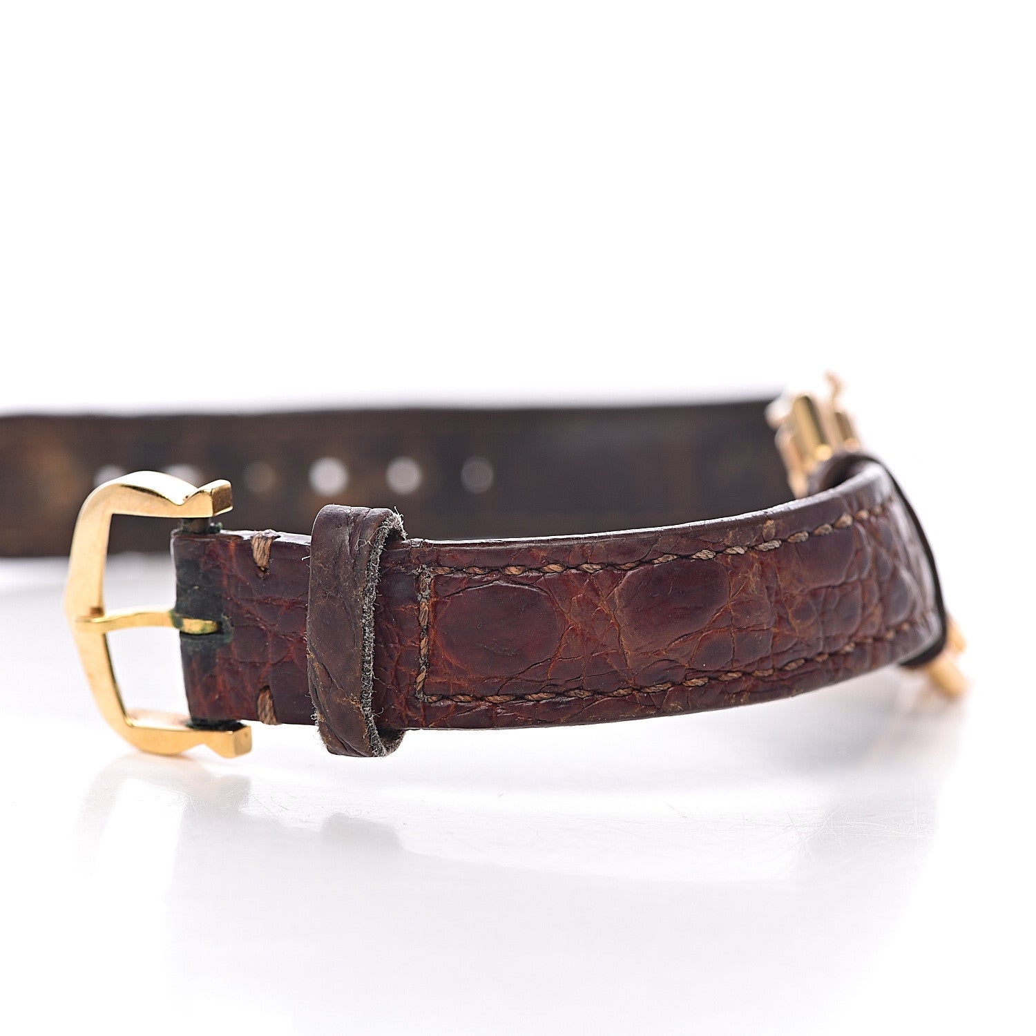 Cartier 18K Yellow Gold Alligator 20mm Ceinture Octagonal Quartz Watch Brown 9 of 12