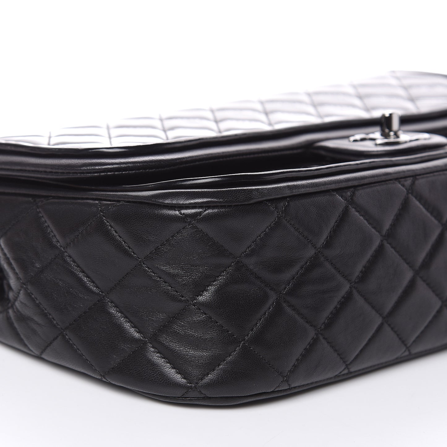 Patent Quilted Jumbo Classic Twist Flap Bag Black