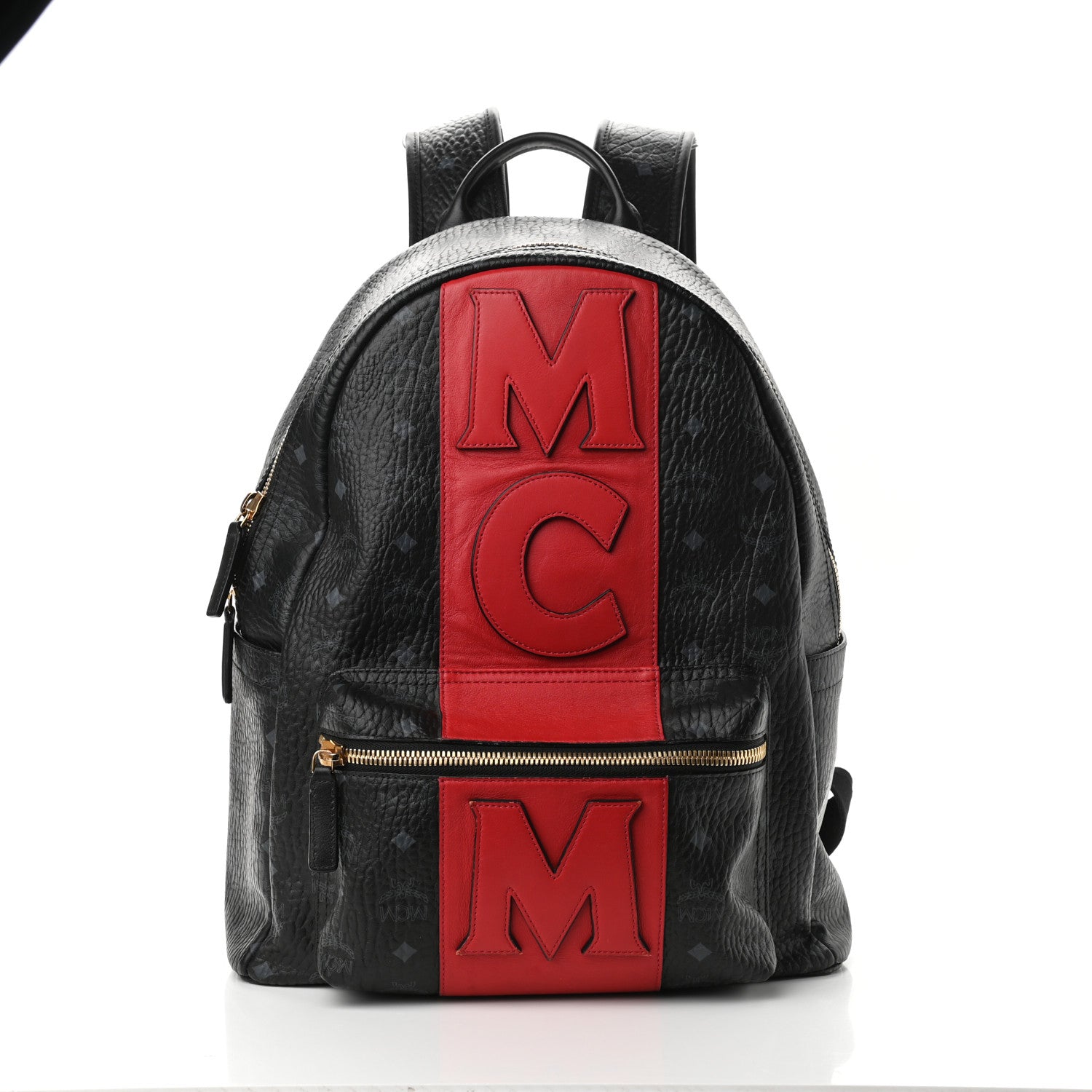 MCM Visetos Medium Stark Logo Stripe Backpack Black Red 1 of 18
