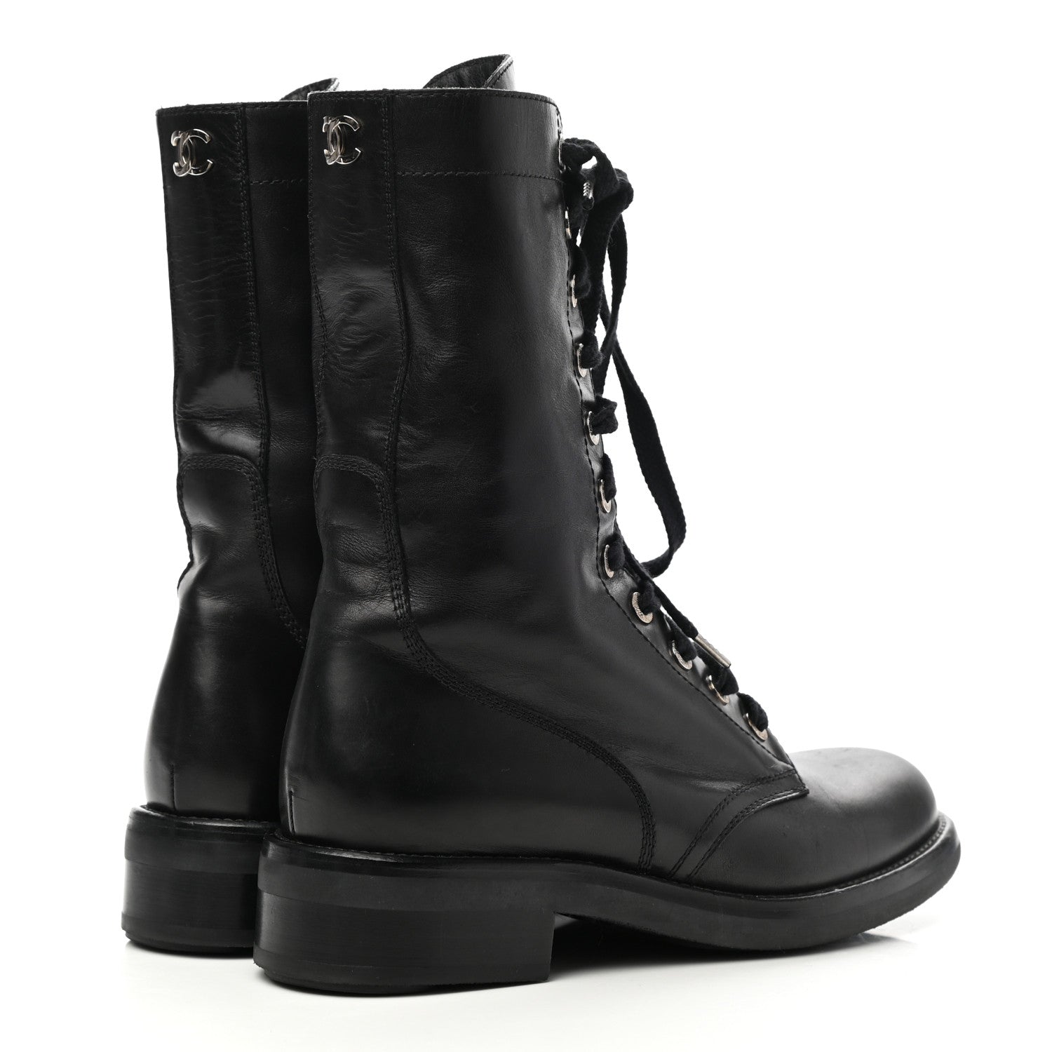 Chanel Crinkled Calfskin Paris Edinburgh CC Combat Boots 40 Black 5 of 8