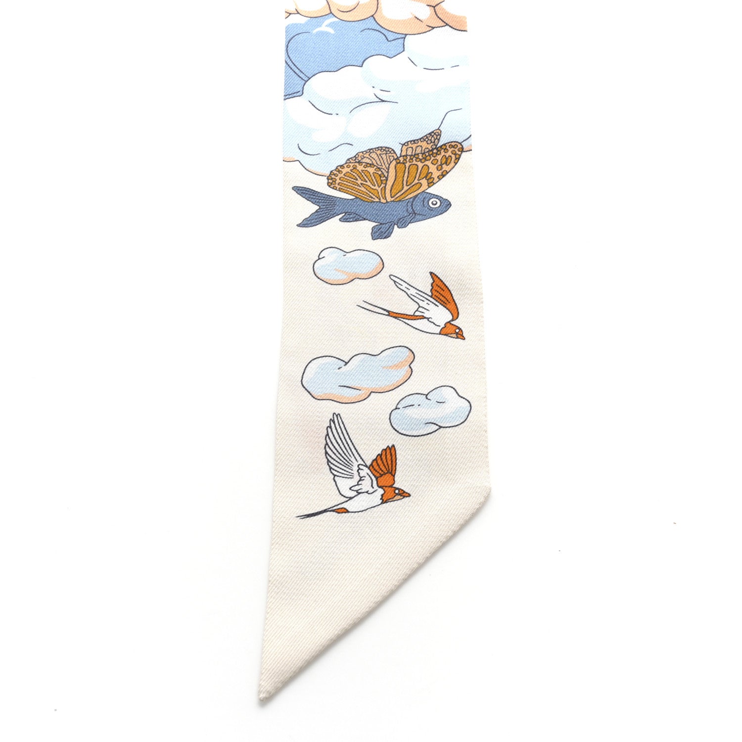 Hermes Silk Sur Mon Nuage Twilly Creme Bleu Ciel Orange 6 of 6