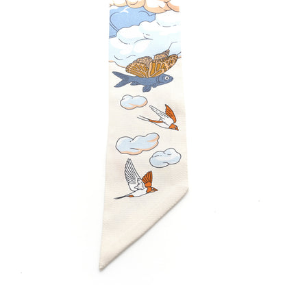 Hermes Silk Sur Mon Nuage Twilly Creme Bleu Ciel Orange 6 of 6