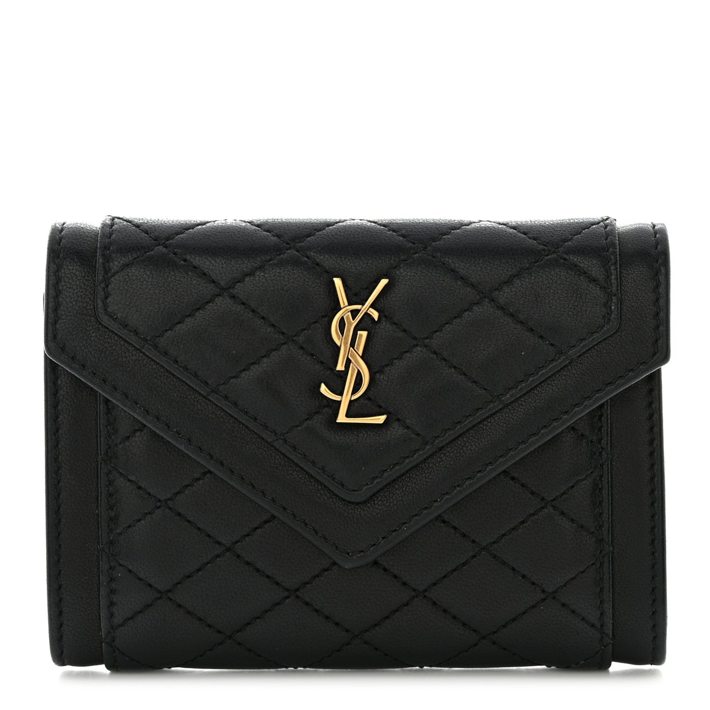 Lambskin Quilted Monogram Gaby Small Envelope Wallet Black