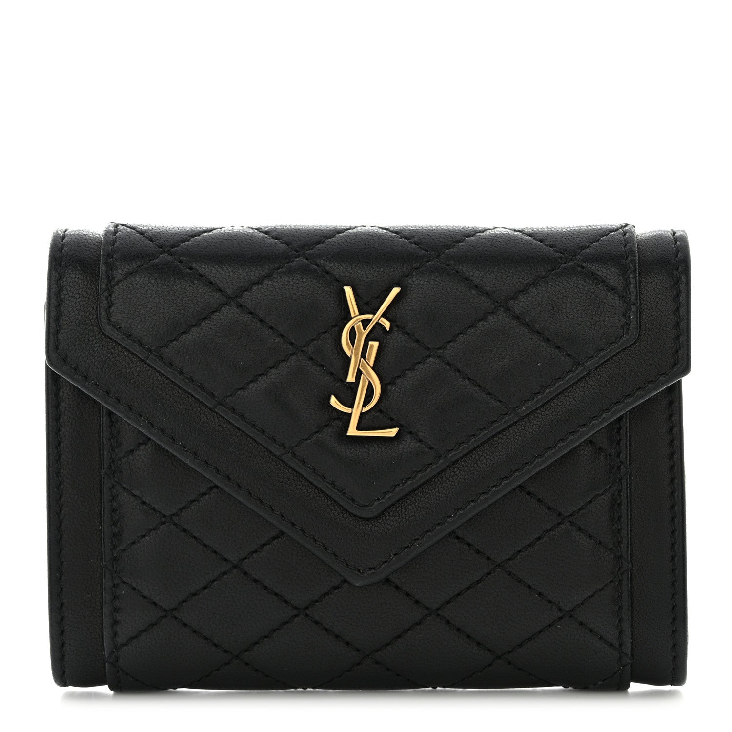 Saint Laurent Lambskin Quilted Monogram Gaby Small Envelope Wallet Black 1 of 8