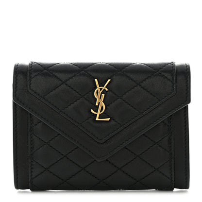 Saint Laurent Lambskin Quilted Monogram Gaby Small Envelope Wallet Black 1 of 8