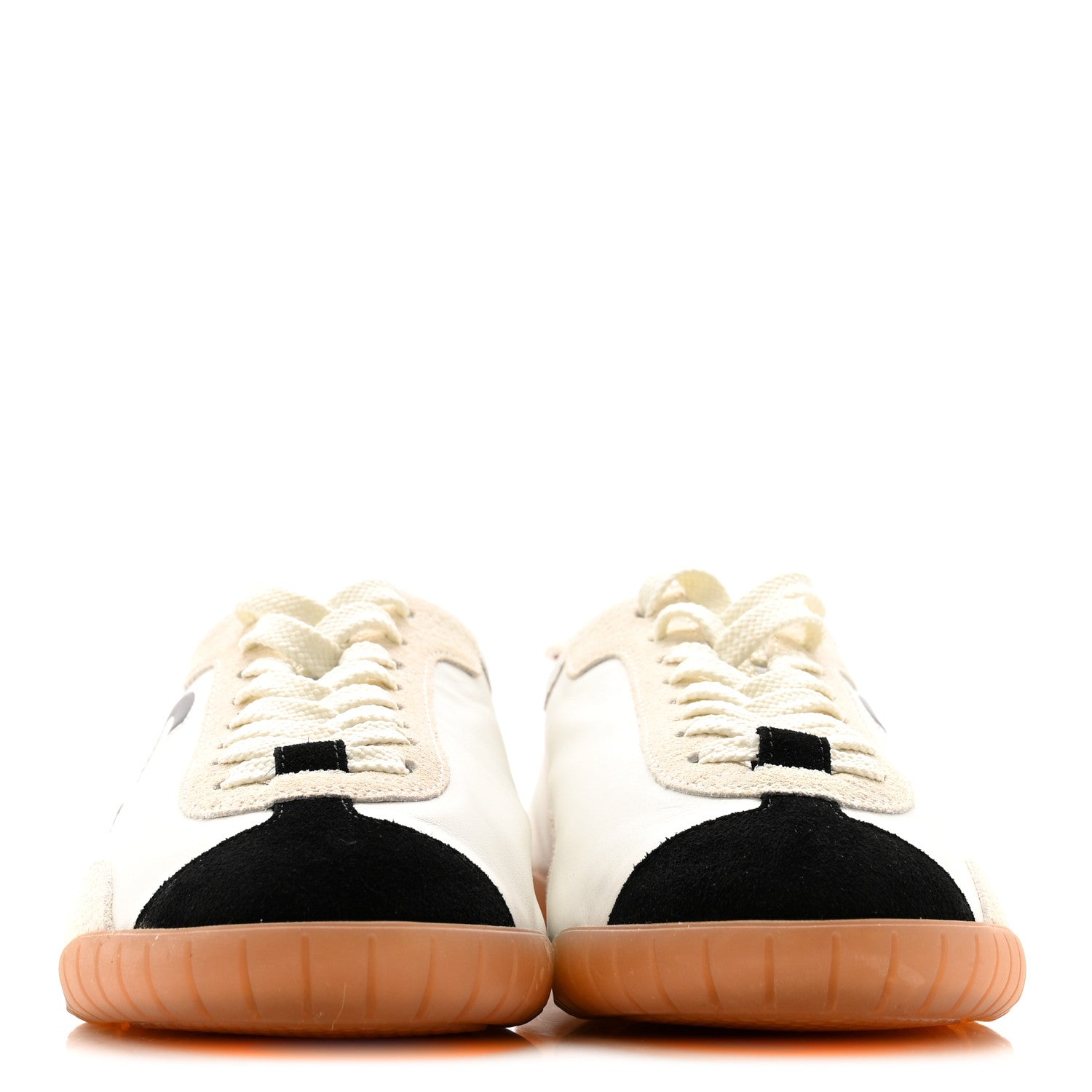 Chanel Calfskin Embossed Suede Womens CC Sneakers 38 Black White