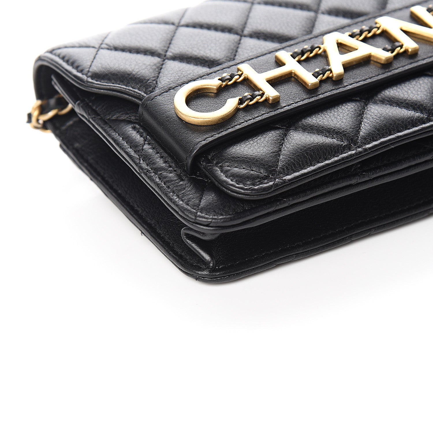 Chanel Calfskin Quilted Logo Wallet On Chain WOC Black 8 of 10