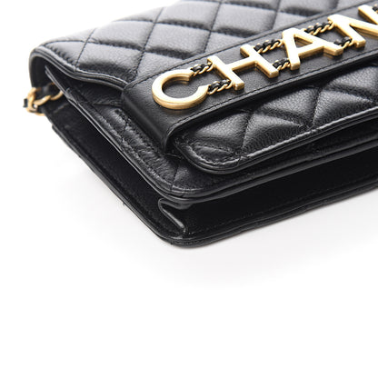Chanel Calfskin Quilted Logo Wallet On Chain WOC Black 8 of 10