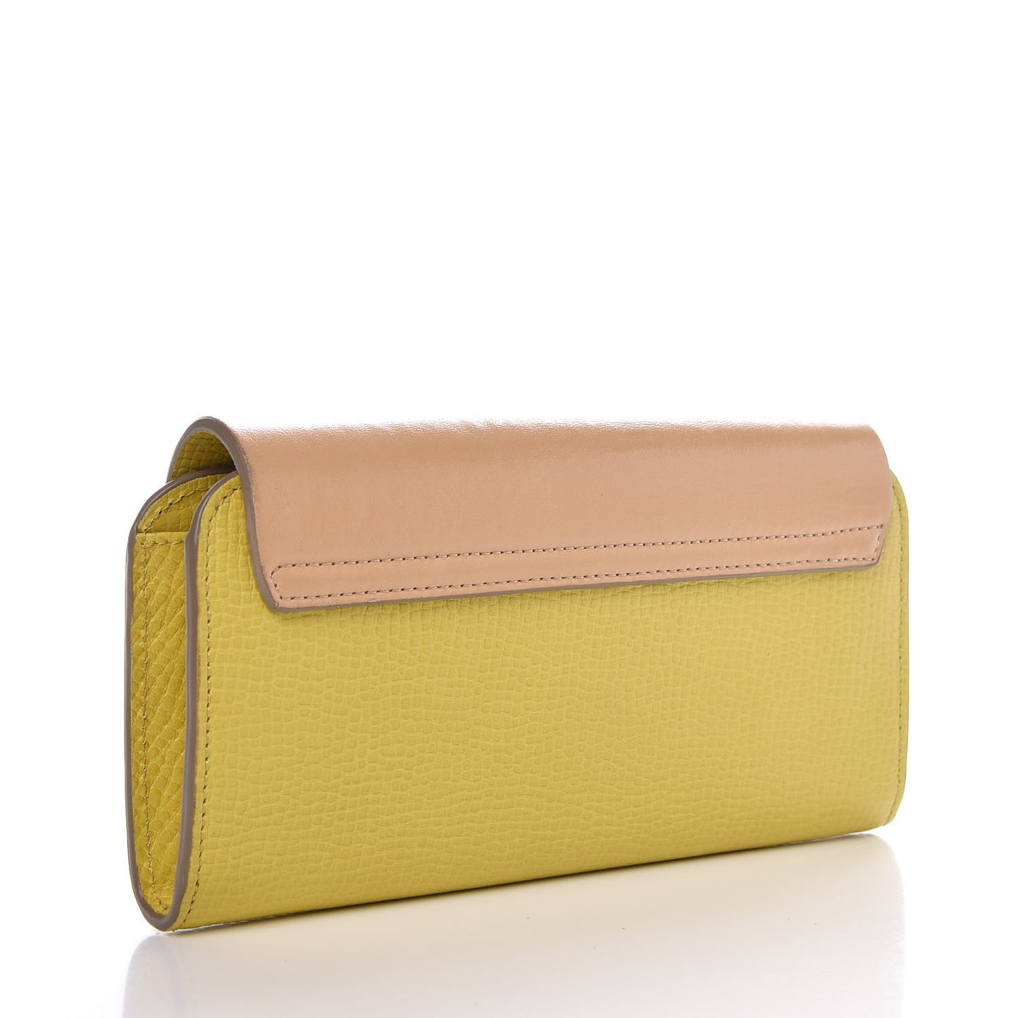 Grained Calfskin Lambskin Drew Long Wallet with Flap Yellow Beige