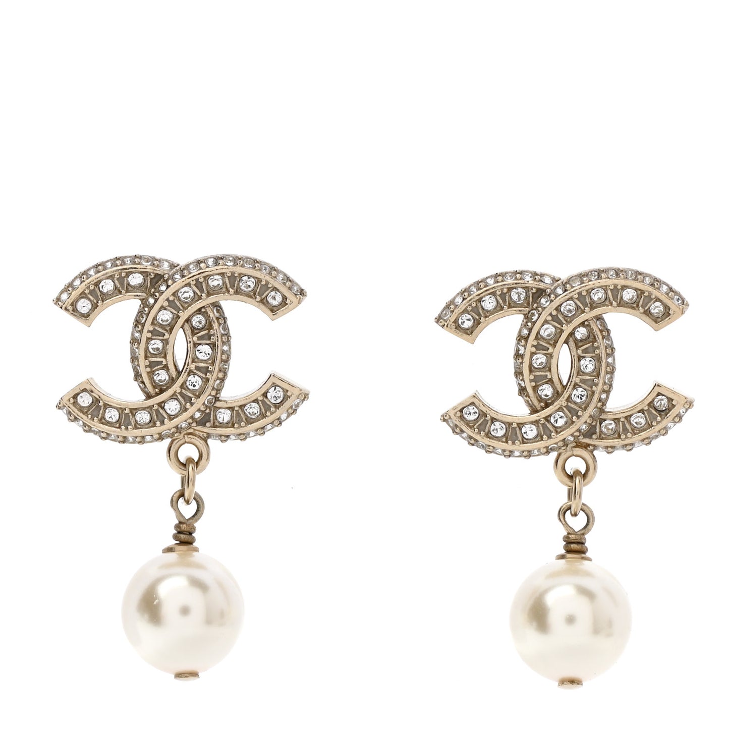 Crystal Pearl CC Drop Earrings Gold