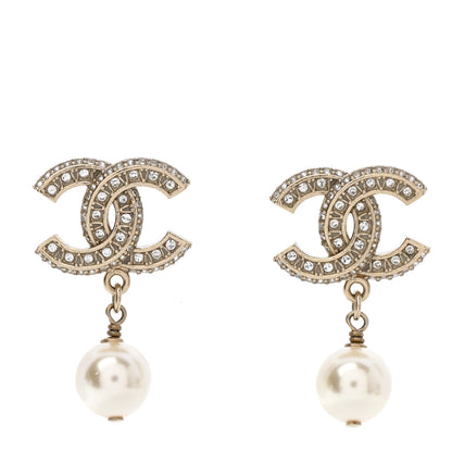Chanel Crystal Pearl CC Drop Earrings Gold 1 of 5