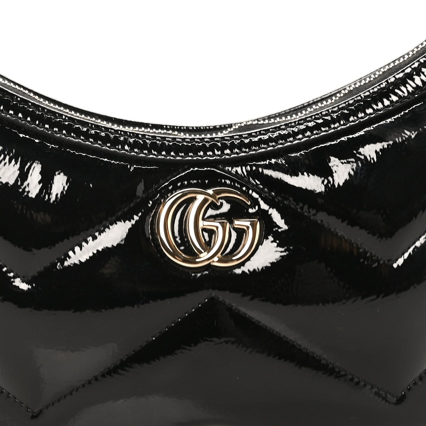Patent Calfskin Matelasse GG Marmont Half Moon Hobo Black