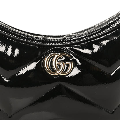 Gucci Patent Calfskin Matelasse GG Marmont Half Moon Hobo Black 8 of 11
