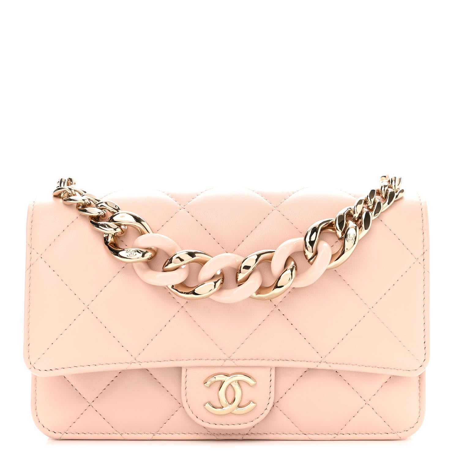 Chanel Lambskin Plexi Quilted Wallet On Chain WOC Light Beige 1 of 11