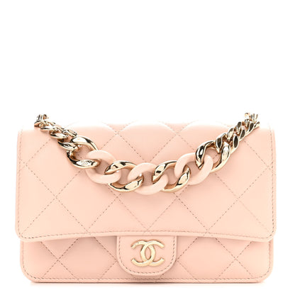 Chanel Lambskin Plexi Quilted Wallet On Chain WOC Light Beige 1 of 11