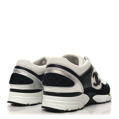 Chanel Mesh Suede Calfskin Grained Calfskin Womens CC Sneakers 38 Black White 6 of 8