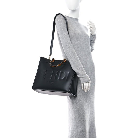 Vitello King Plexiglass Medium Fendi Sunshine Shopper Tote Black