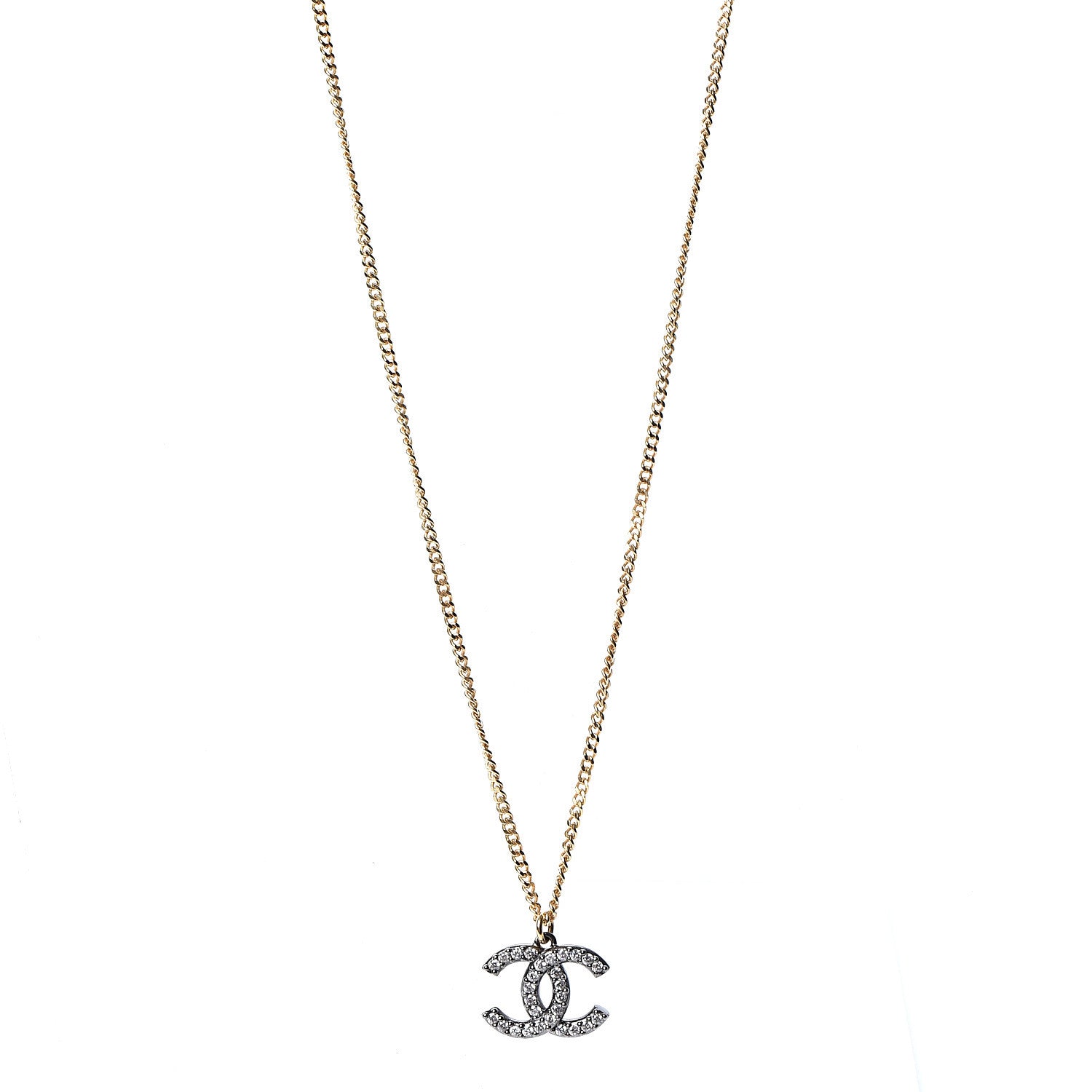 Chanel Crystal CC Pendant Necklace Gold Silver 1 of 5