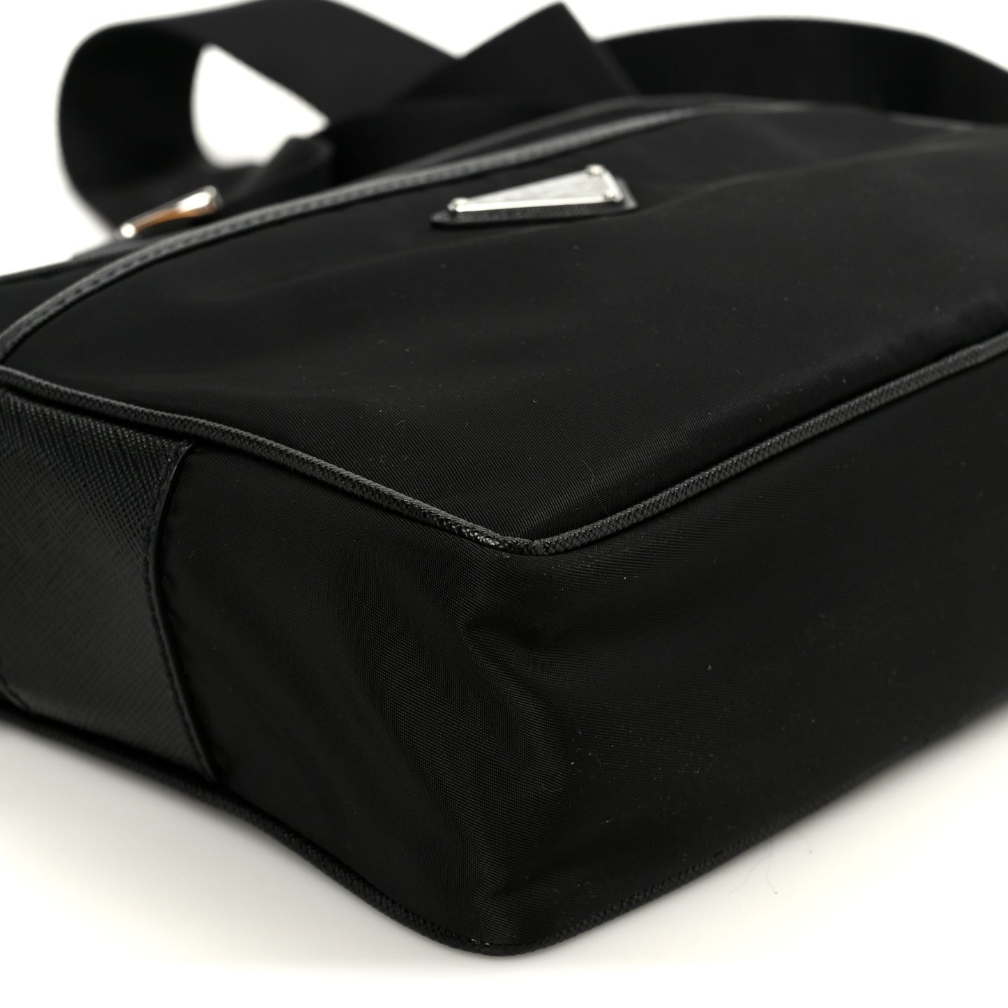 Tessuto Saffiano Pocket Double Zip Shoulder Bag Black