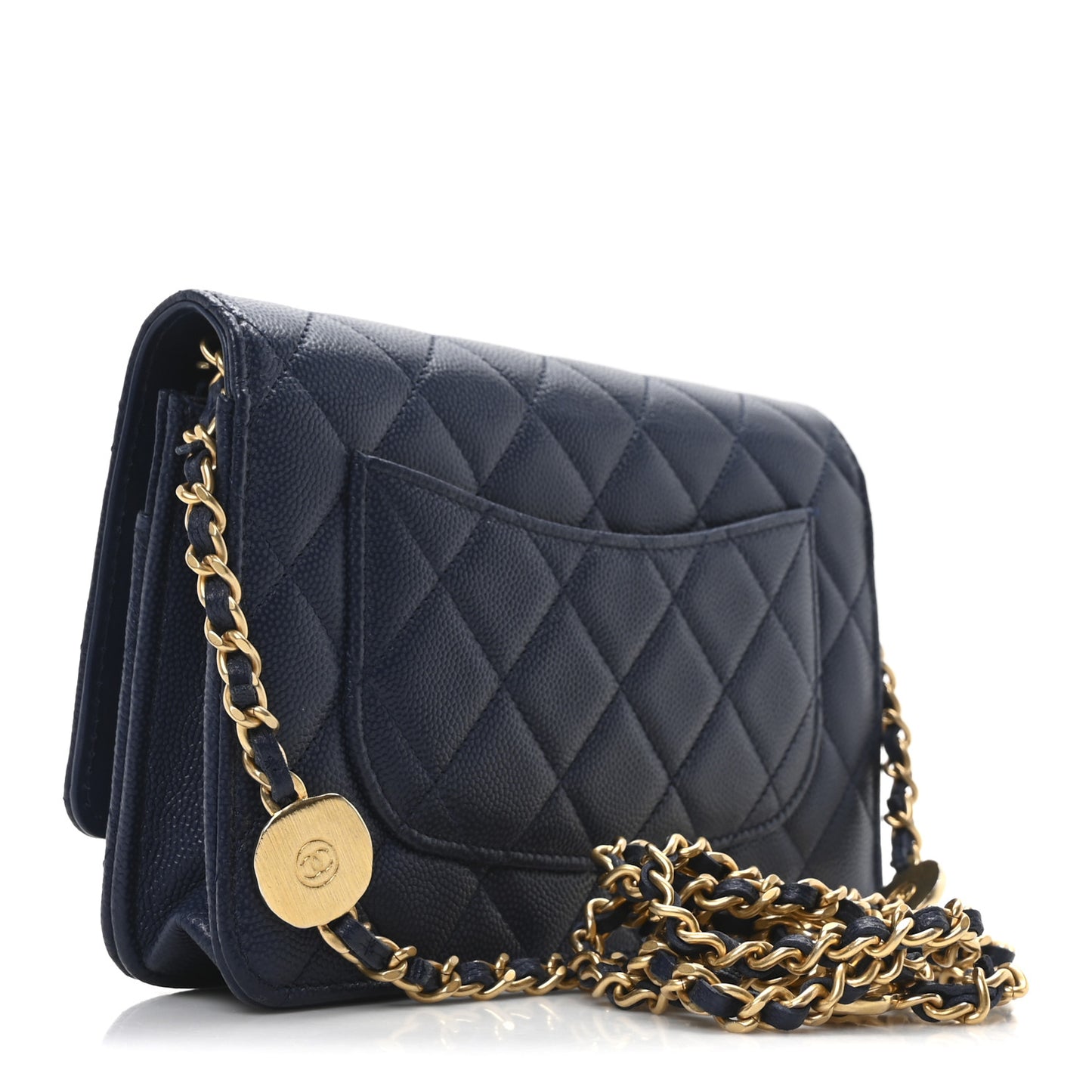 Caviar Quilted Coco Stamps Wallet on Chain WOC Blue