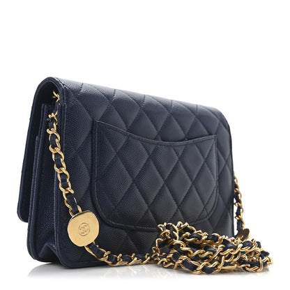 Chanel Caviar Quilted Coco Stamps Wallet on Chain WOC Blue 3 of 11
