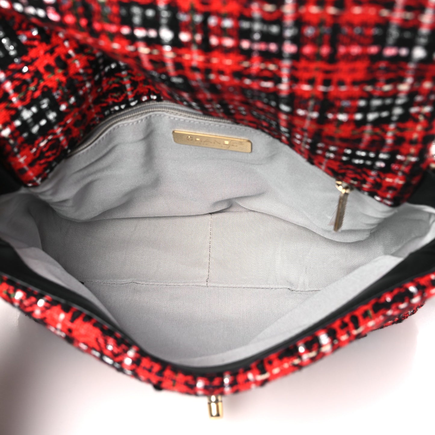 Tweed Quilted Medium Chanel 19 Flap Red Black