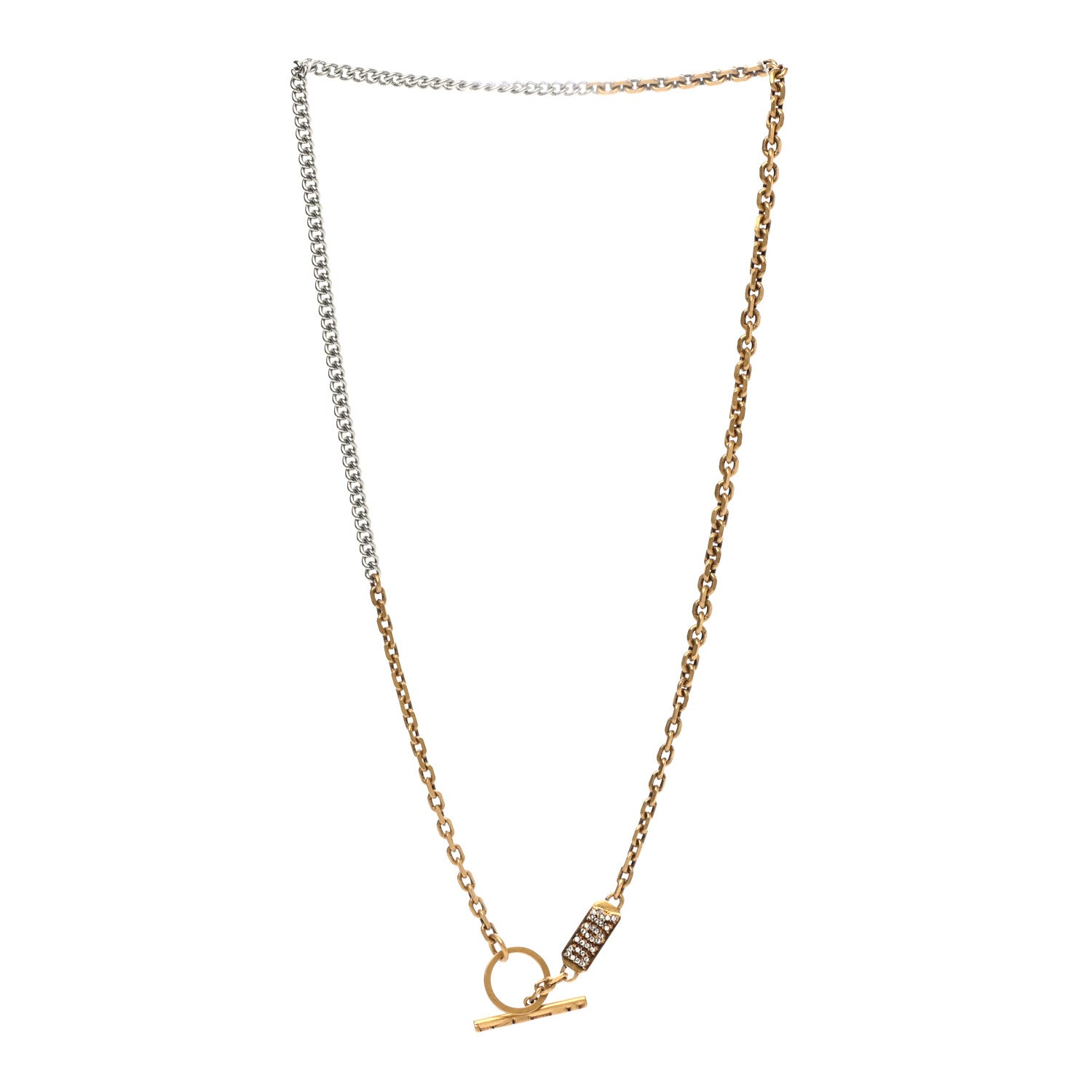 Christian Dior Crystal Logo Chain Necklace Gold Silver 3 of 4