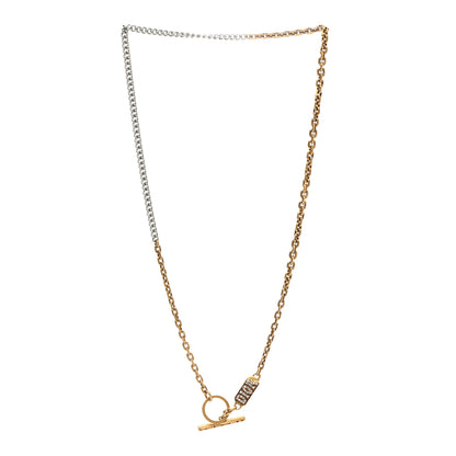 Christian Dior Crystal Logo Chain Necklace Gold Silver 3 of 4