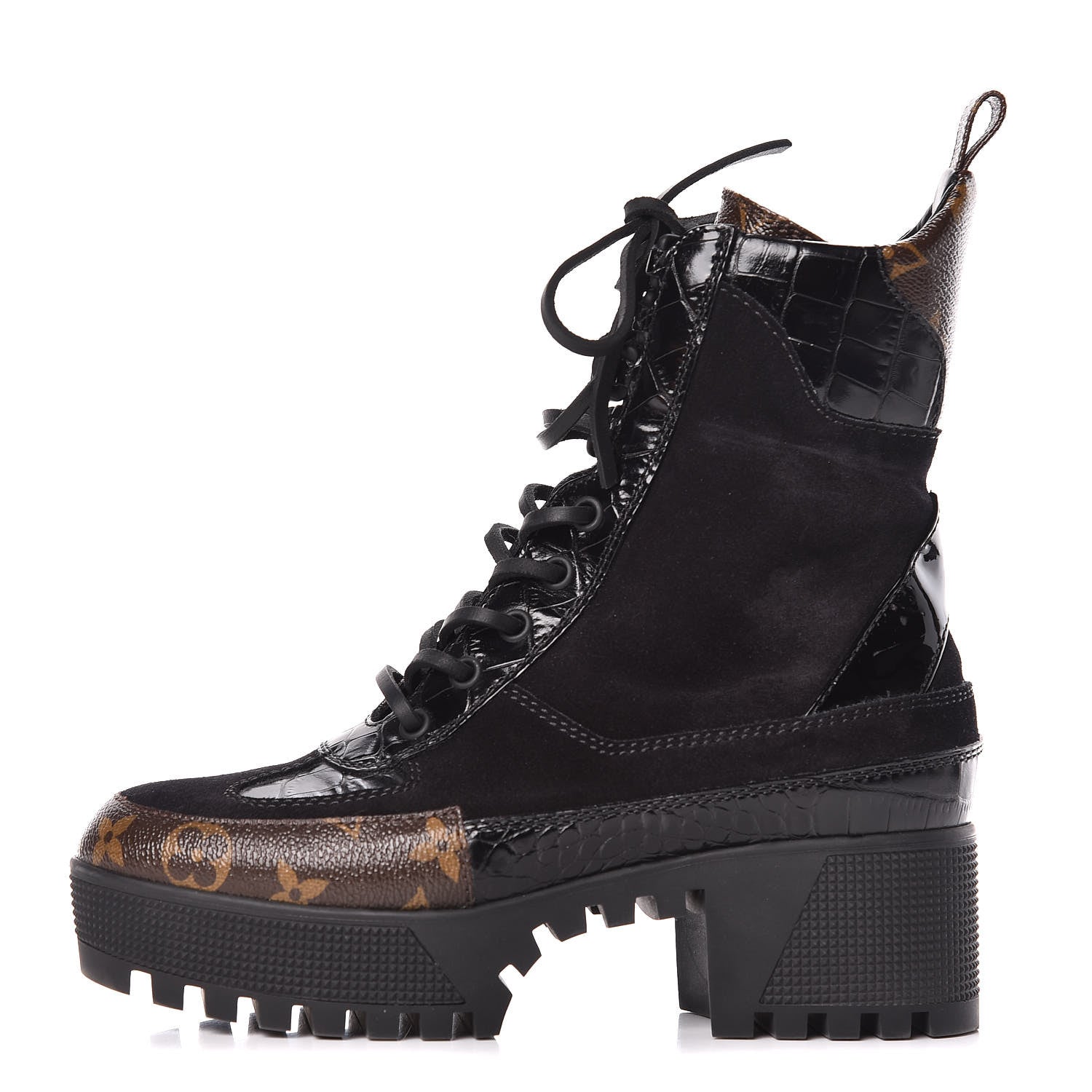 Louis Vuitton Suede Calfskin Monogram Laureate Platform Desert Boots 36 Black 1 of 9