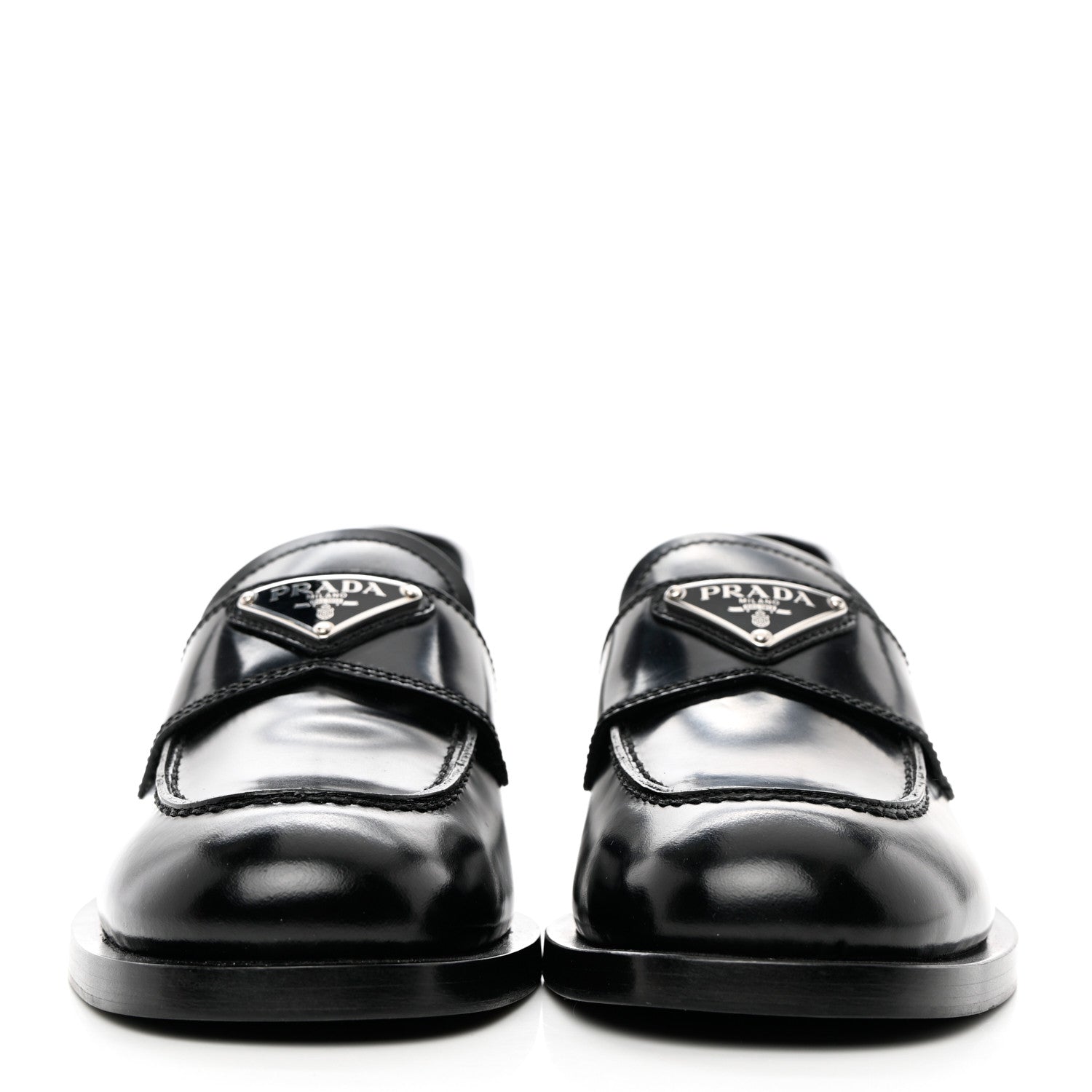 Prada Spazzolato Metal Triangle Logo 20mm Loafers 37.5 Black 2 of 8