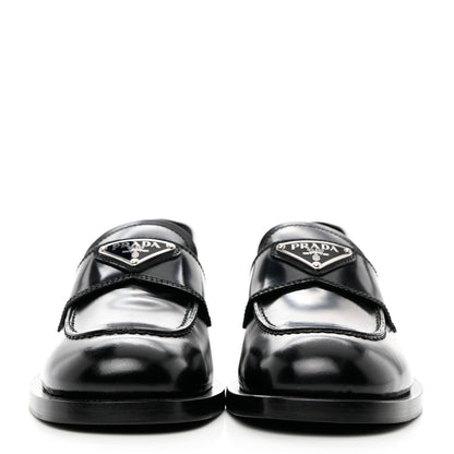 Prada Spazzolato Metal Triangle Logo 20mm Loafers 37.5 Black 2 of 8