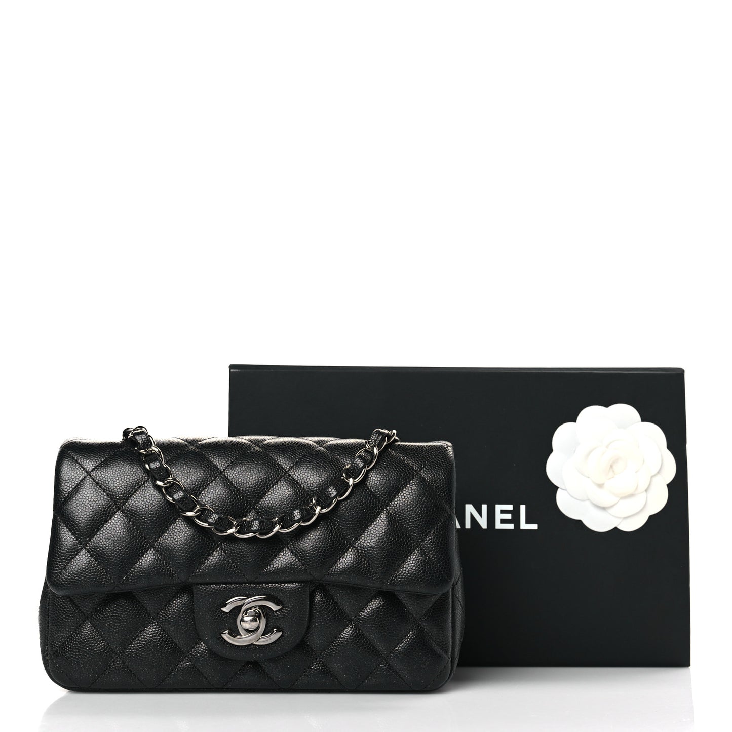 Iridescent Caviar Quilted Mini Rectangular Flap Black