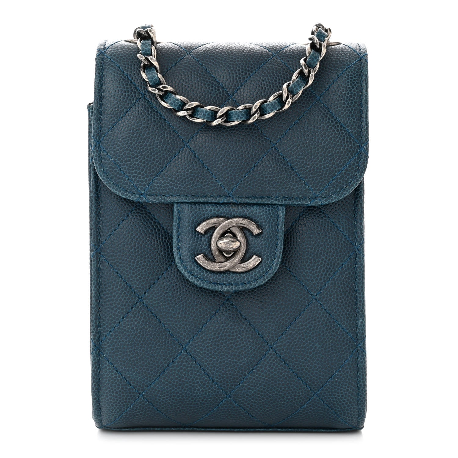 Chanel Caviar Quilted Extra Mini Wallet On Chain WOC Blue 1 of 12