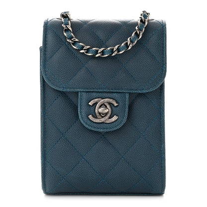 Chanel Caviar Quilted Extra Mini Wallet On Chain WOC Blue 1 of 12