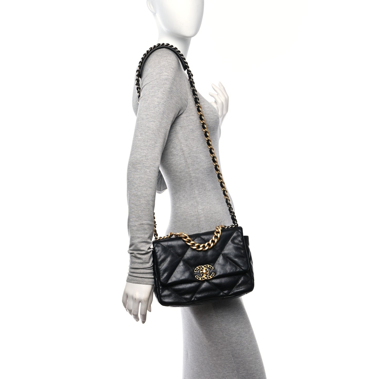 Goatskin Quilted Medium Chanel 19 Flap Black