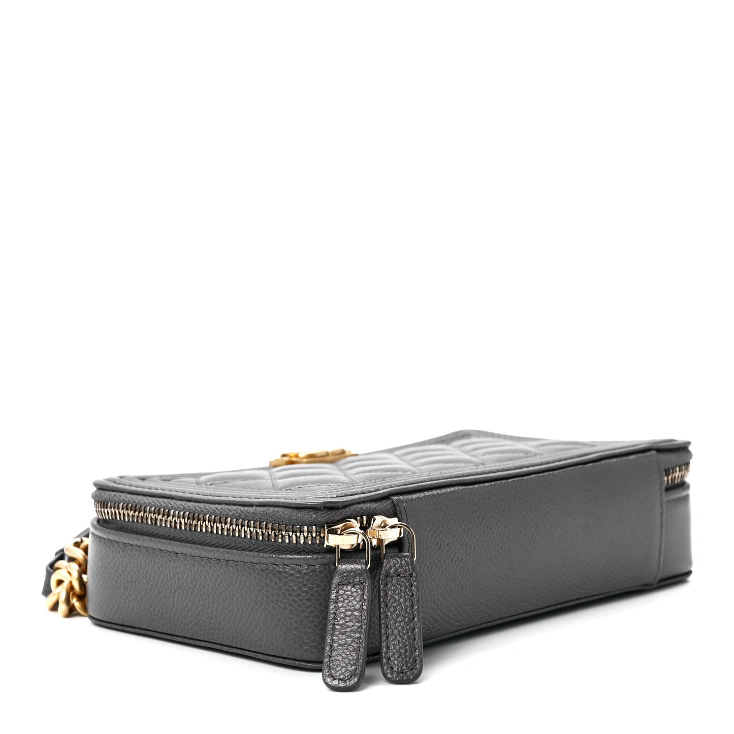 Caviar Quilted Boy Zip Phone Holder With Chain Grey