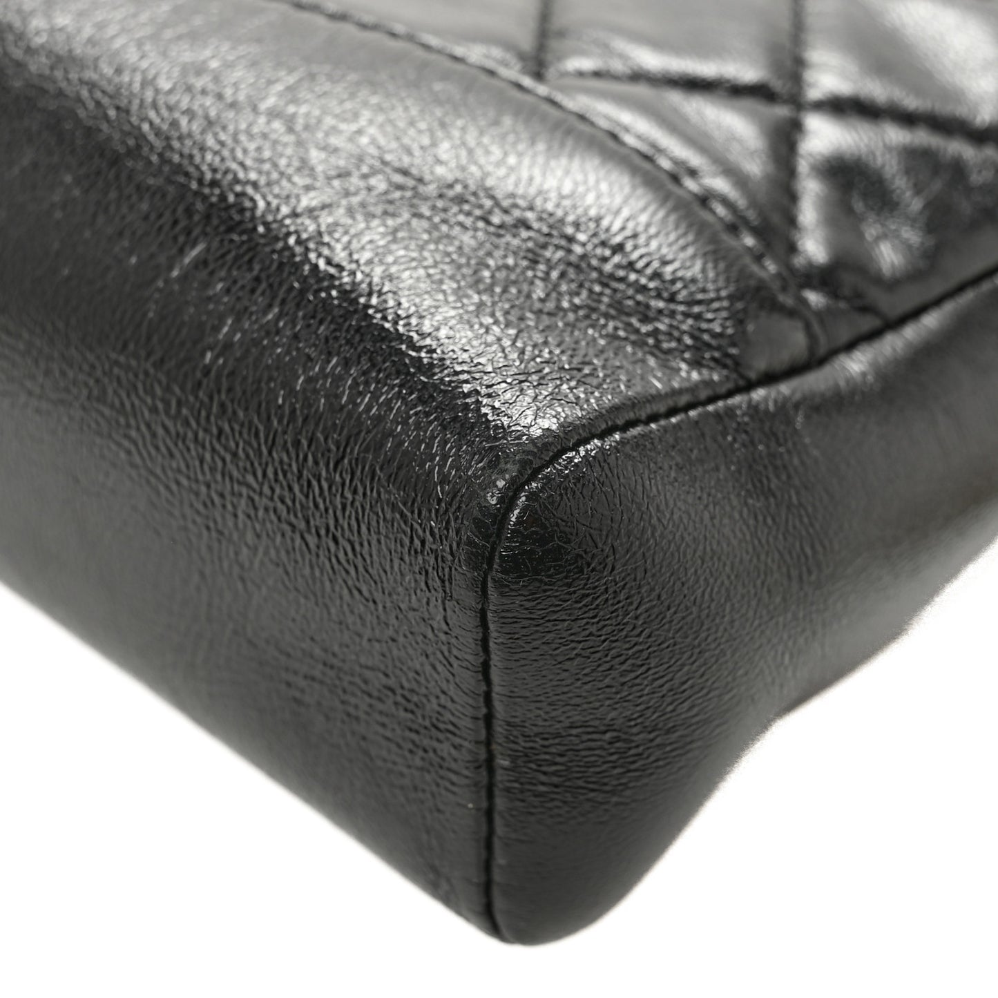 Shiny Crumpled Calfskin Quilted Mini 31 Shopping Bag Black