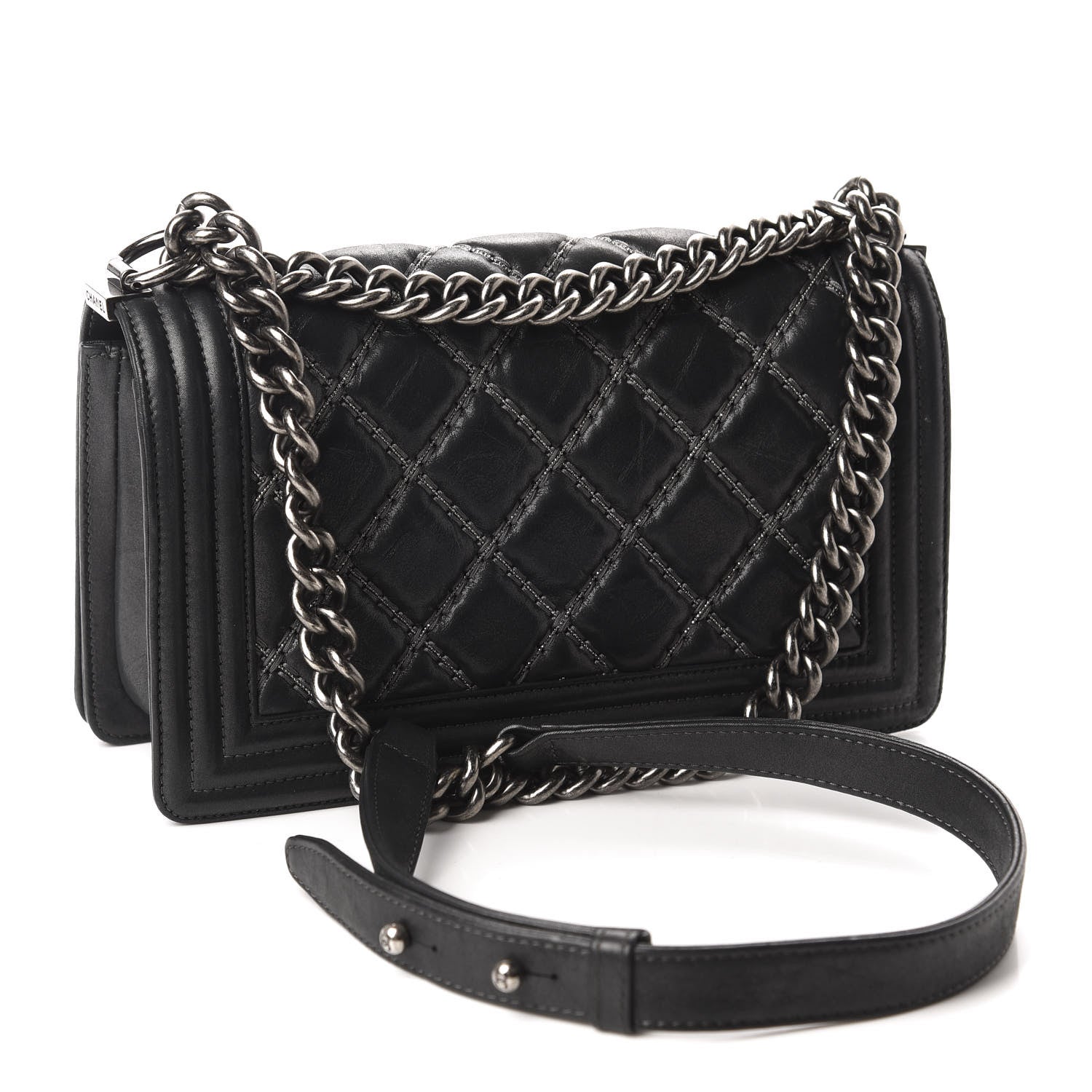 Chanel Iridescent Calfskin Embellished Double Stitch Medium Boy Flap Black 3 of 12