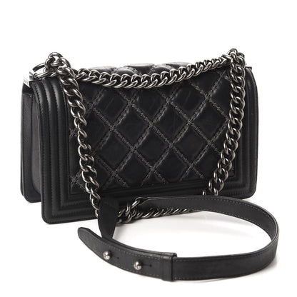 Chanel Iridescent Calfskin Embellished Double Stitch Medium Boy Flap Black 3 of 12